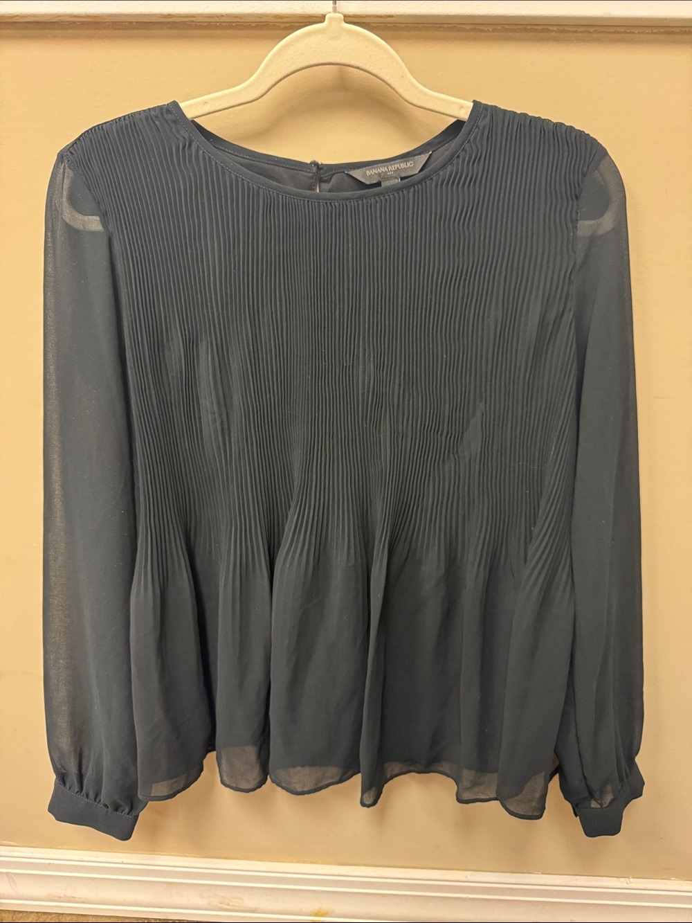 Banana Republic Pleated Long-Sleeve Blouse in Dark Teal